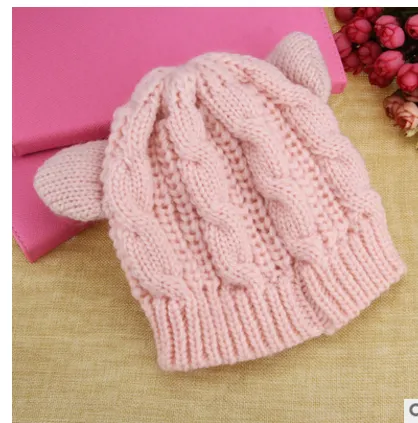 Hand Made 3D Cute Knitted Cat Ear Beanie For Winter