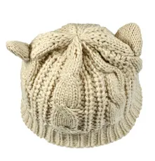 Hand Made 3D Cute Knitted Cat Ear Beanie For Winter