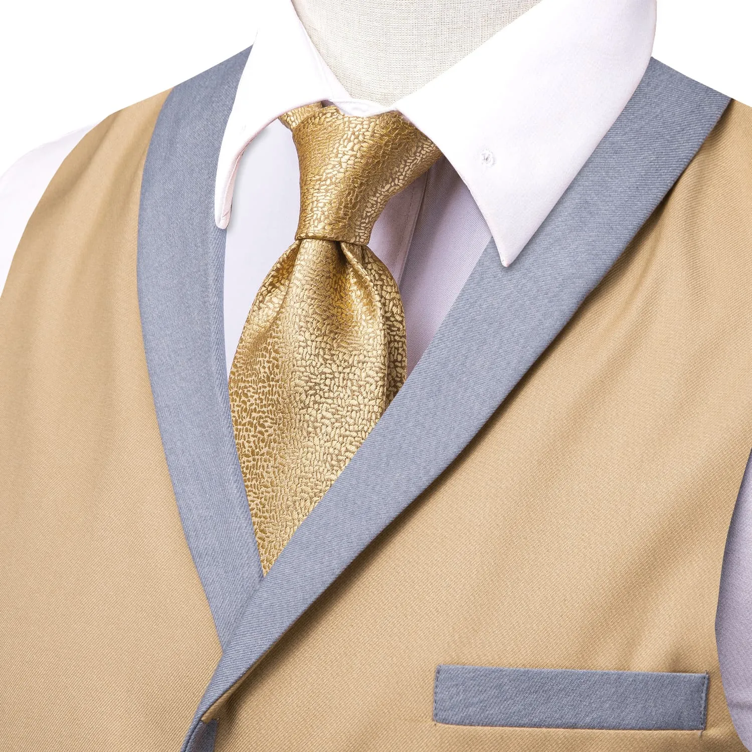 Hi-Tie Grey Shawl Collar Beige Solid Waistcoat Formal Vests for Business