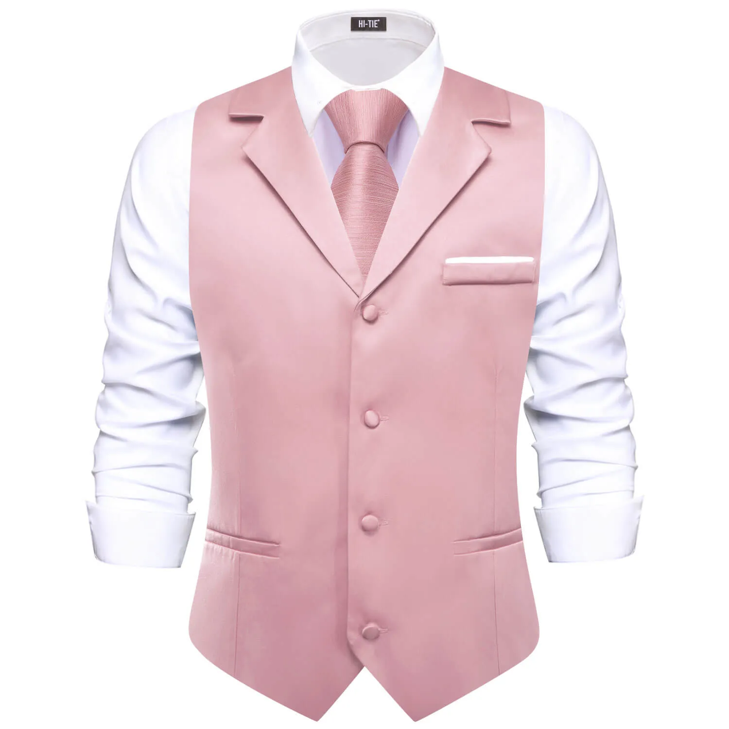 Hi-Tie Lighgt Pink Waistcoat Solid Notch lapels Men's Vest