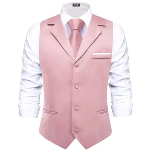 Hi-Tie Lighgt Pink Waistcoat Solid Notch lapels Men's Vest