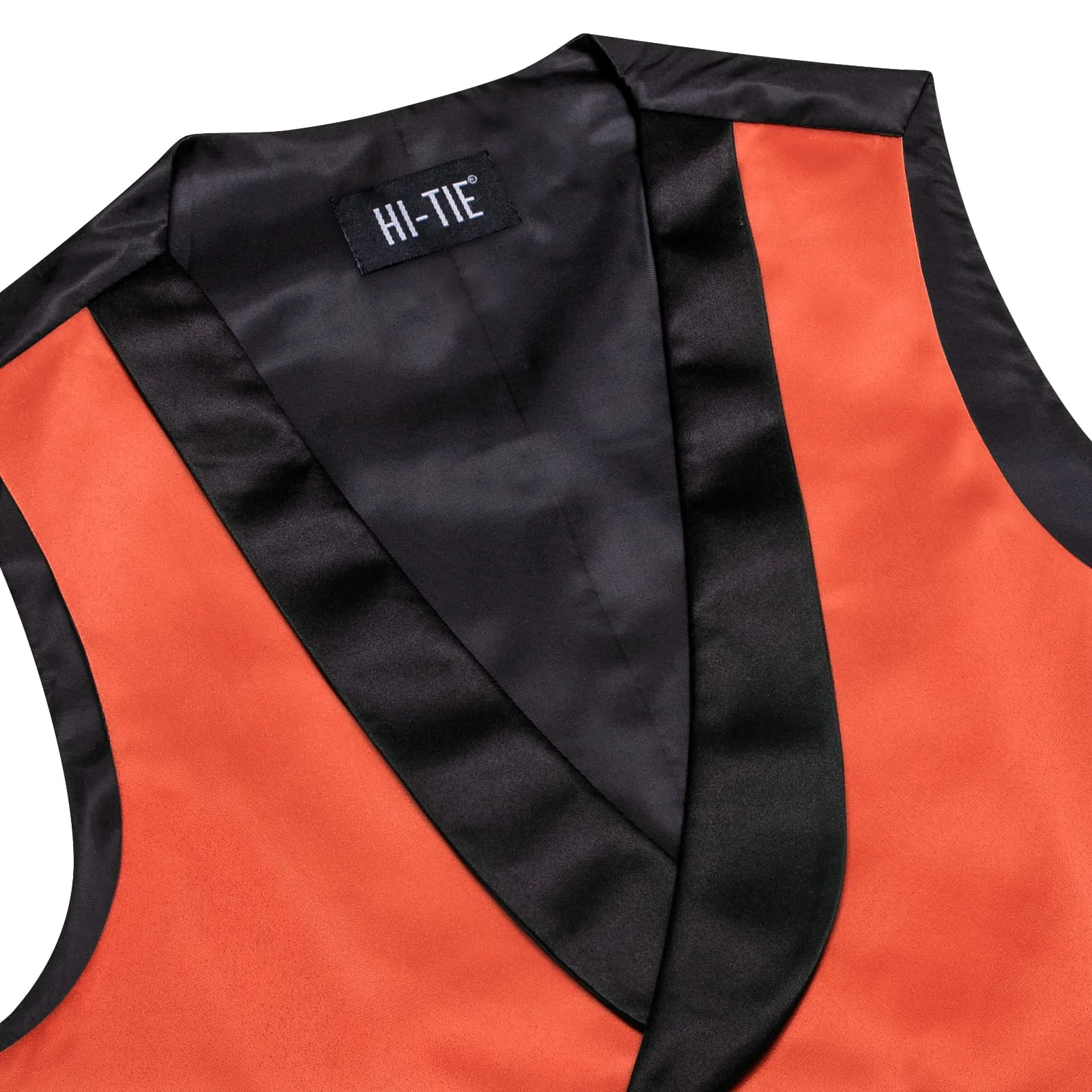 Hi-Tie Men Vest Red Orange Double Breasted Black Shawl Lapel Waistcoat