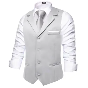 Hi-Tie Sliver Grey Waistcoat Solid Notch lapels Men's Vest