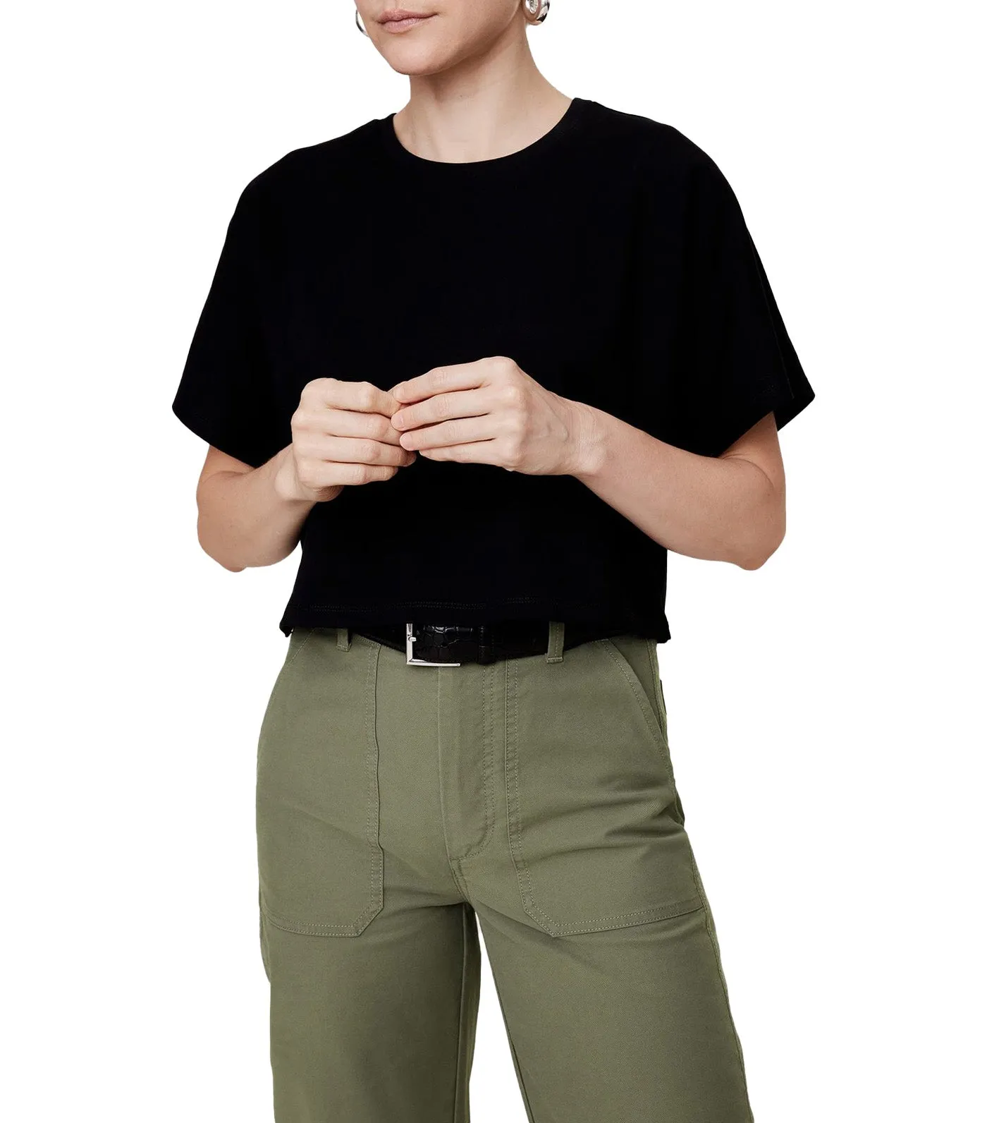 High-Rise Slim Barrel Utility Cropped Chino Green