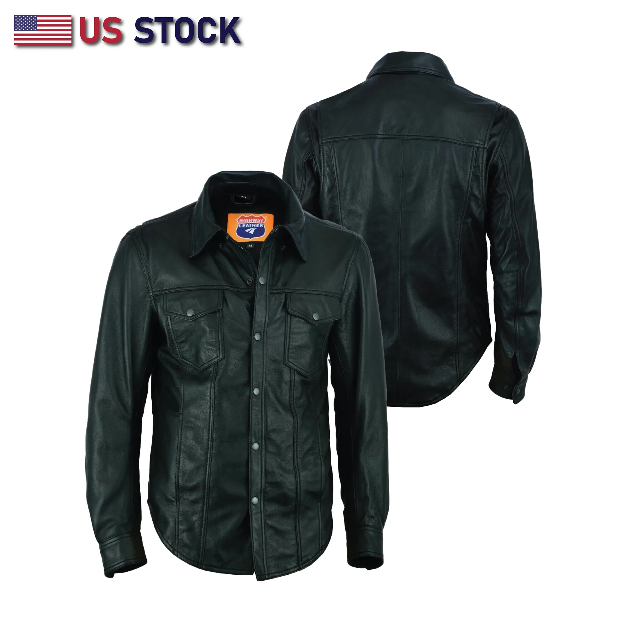 HL10403BLACK Leather motorcycle lightweight shirt - western biker club soft leather shirt