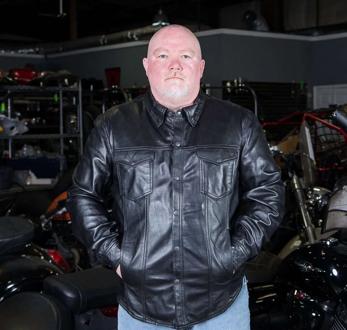 HL10403BLACK Leather motorcycle lightweight shirt - western biker club soft leather shirt