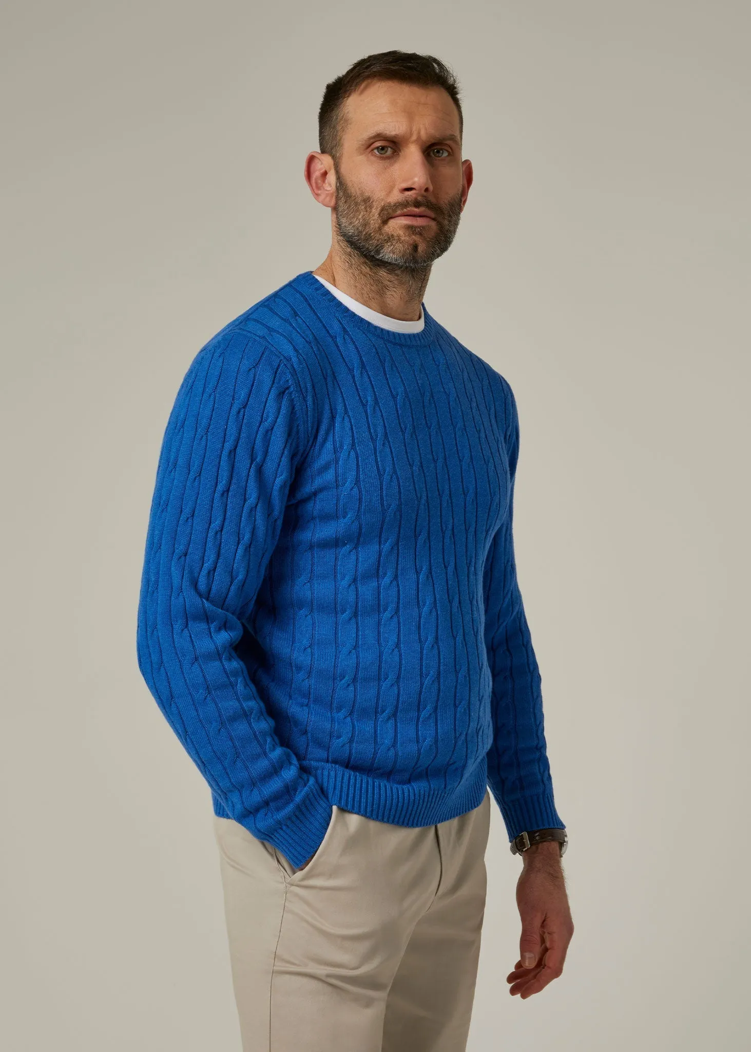 Honley Cotton Cashmere Cable Knit Jumper In Regatta