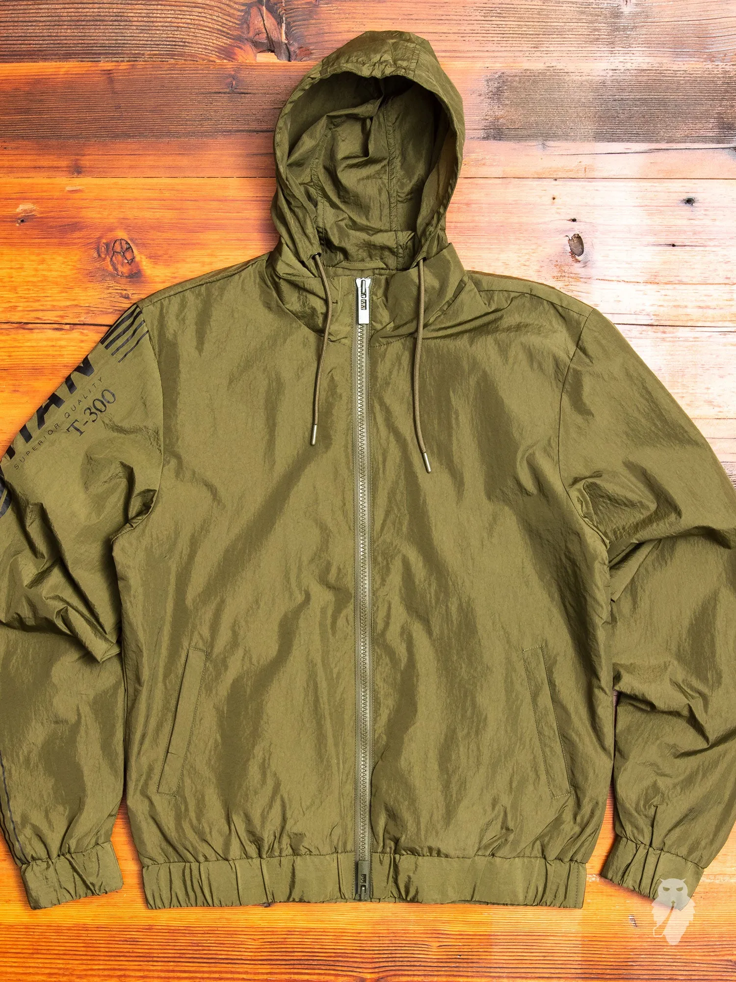 Hooded Track Jacket in Crisp Olive