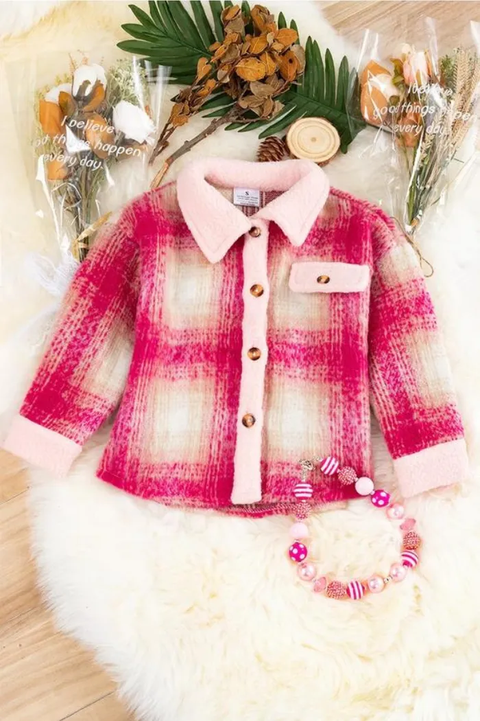 Hot Pink Plaid Shacket with Pink Trim "7-10Y"