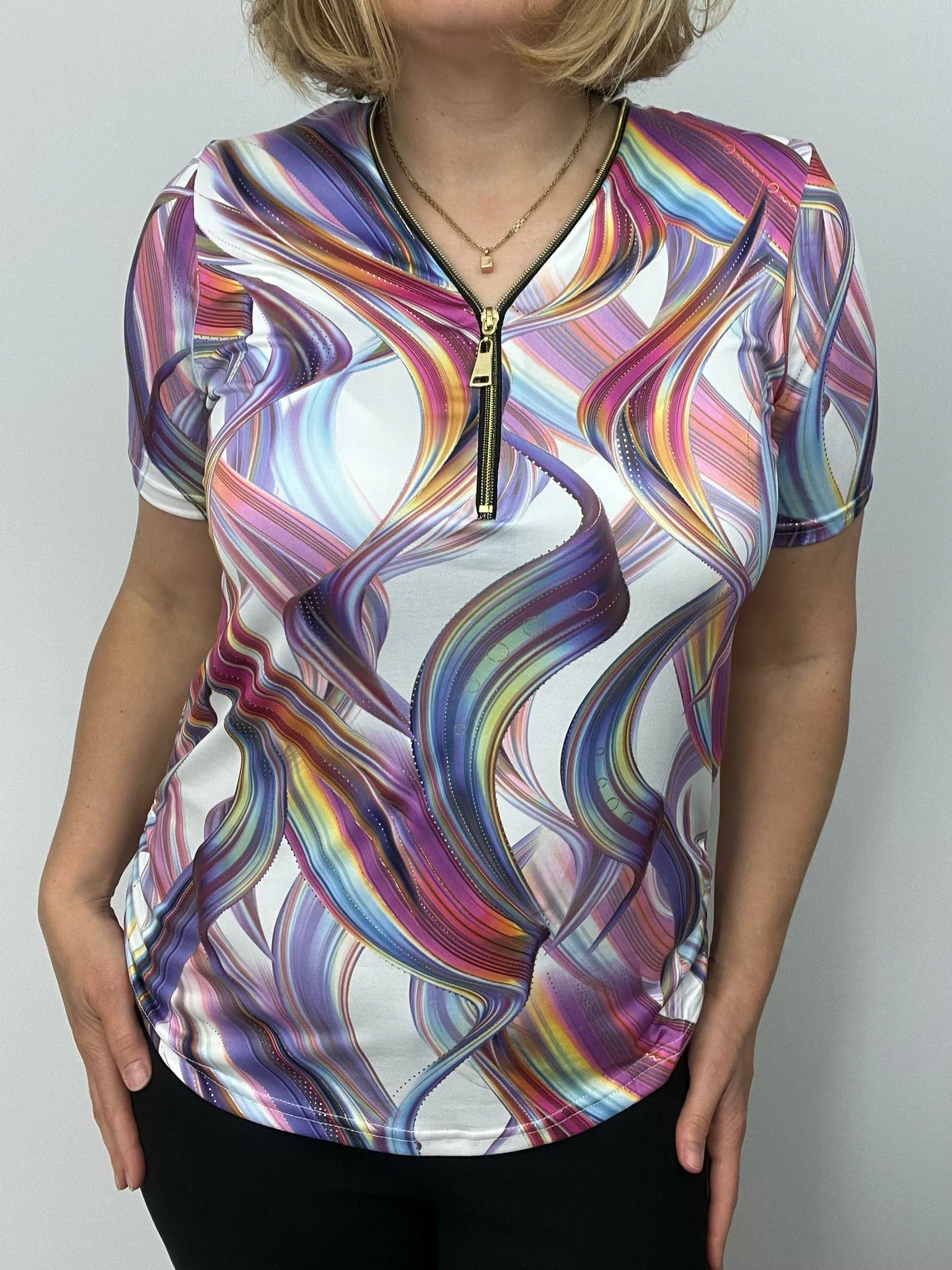 Ilona Short sleeve Zip Top in stunning summer colours 91