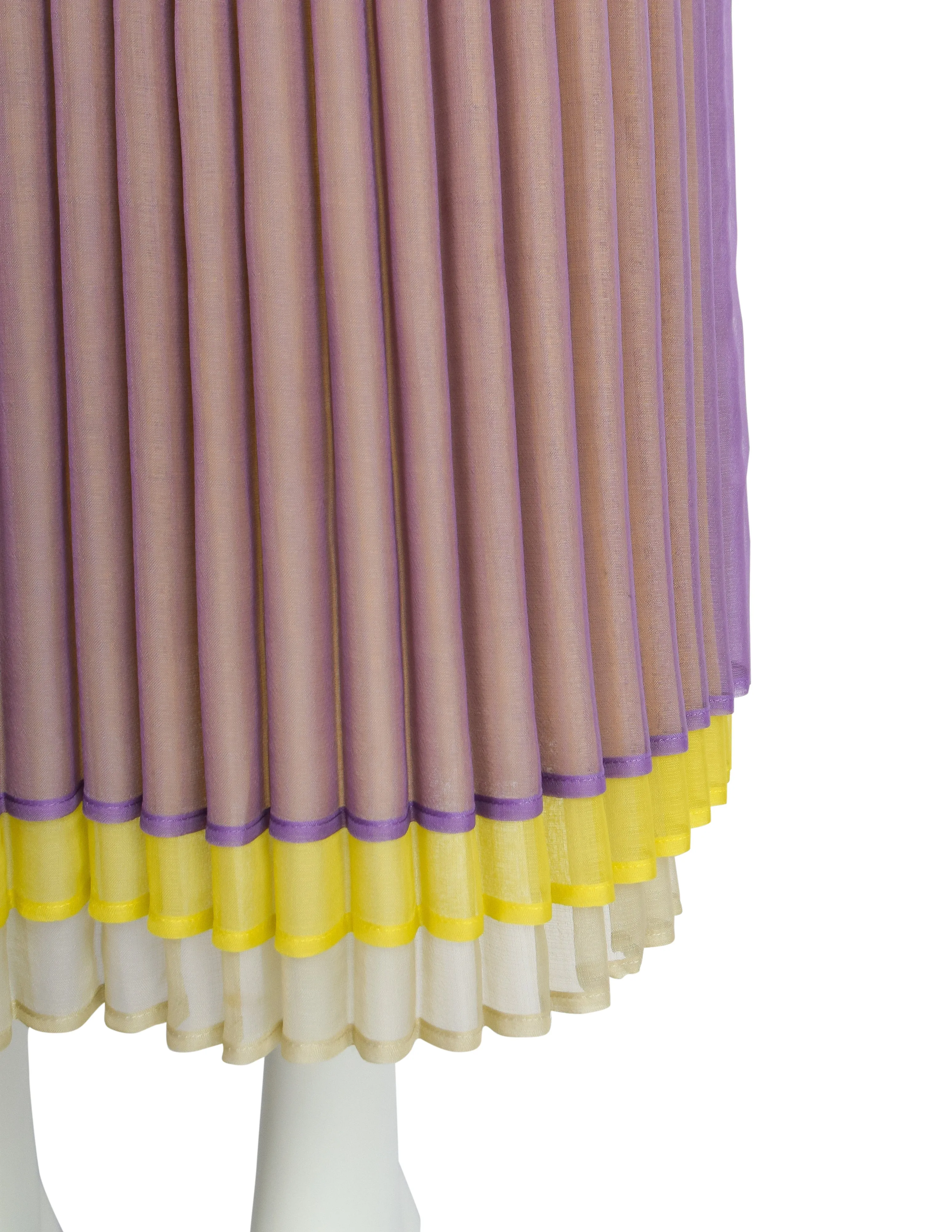 Issey Miyake Vintage Lavender Yellow Beige Rounded Scallop Pleated Skirt