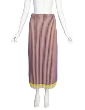 Issey Miyake Vintage Lavender Yellow Beige Rounded Scallop Pleated Skirt