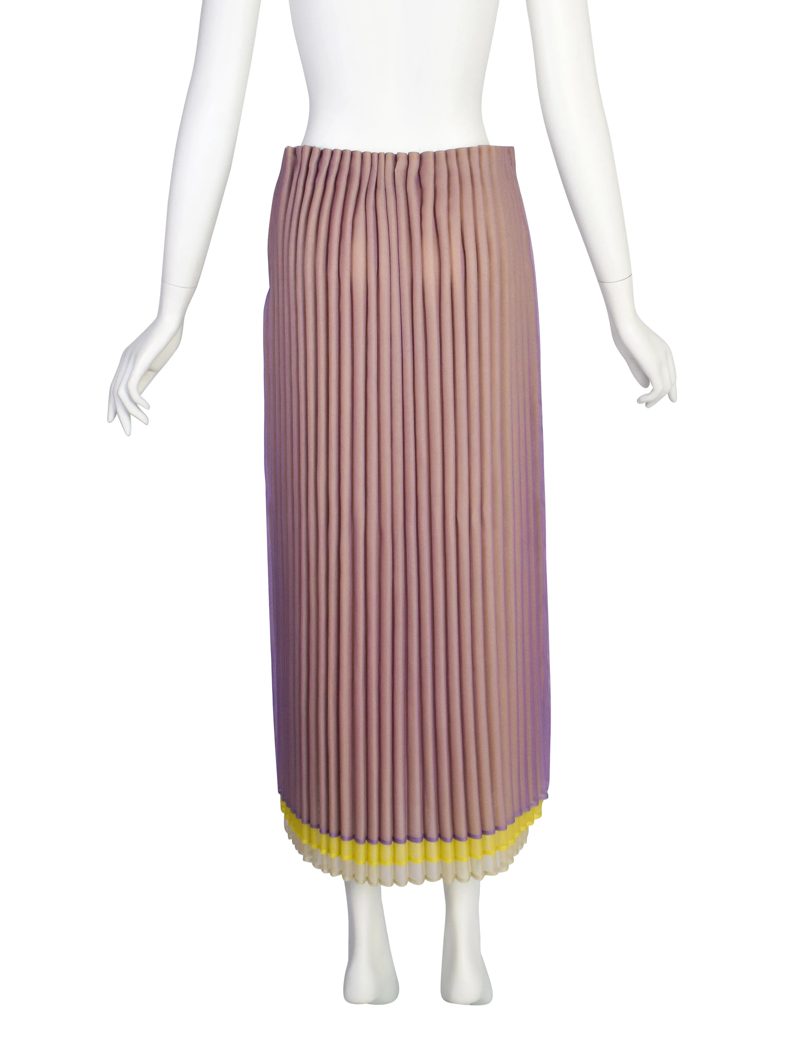 Issey Miyake Vintage Lavender Yellow Beige Rounded Scallop Pleated Skirt