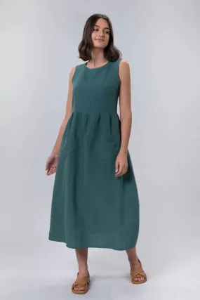 Jane Dress in Jade Linen by Wilga Clothing