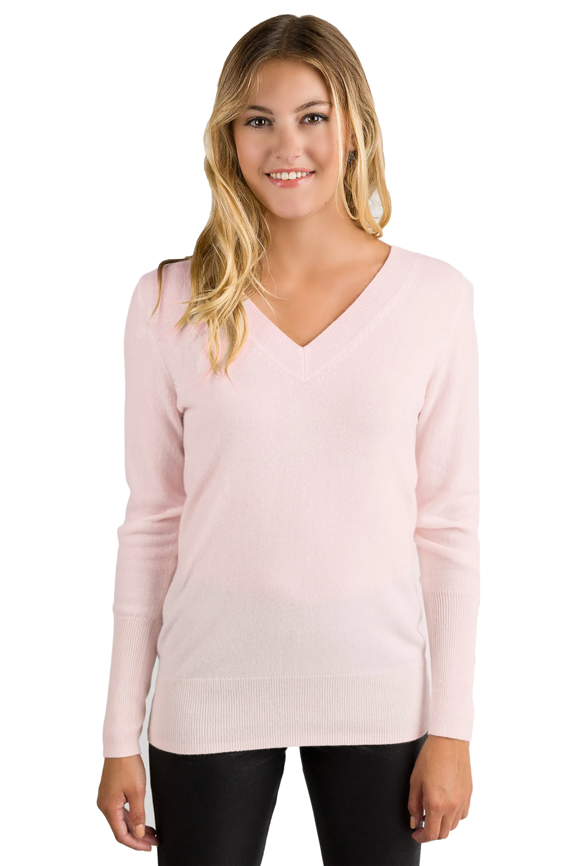 JENNIE LIU Women's 100% Pure Cashmere Long Sleeve Ava V Neck Pullover Sweater