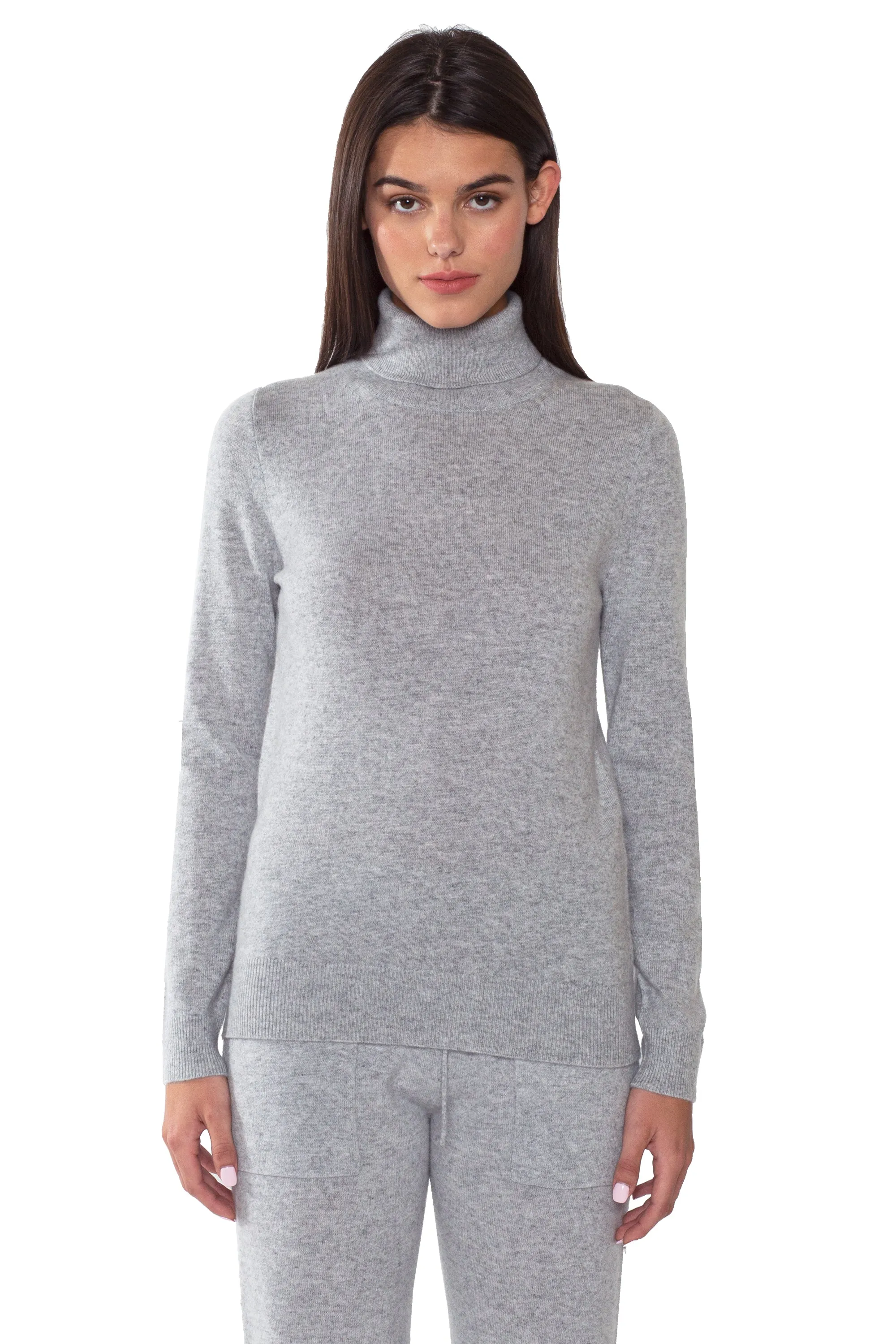 JENNIE LIU Women's 100% Pure Cashmere Long Sleeve Pullover Turtleneck Sweater