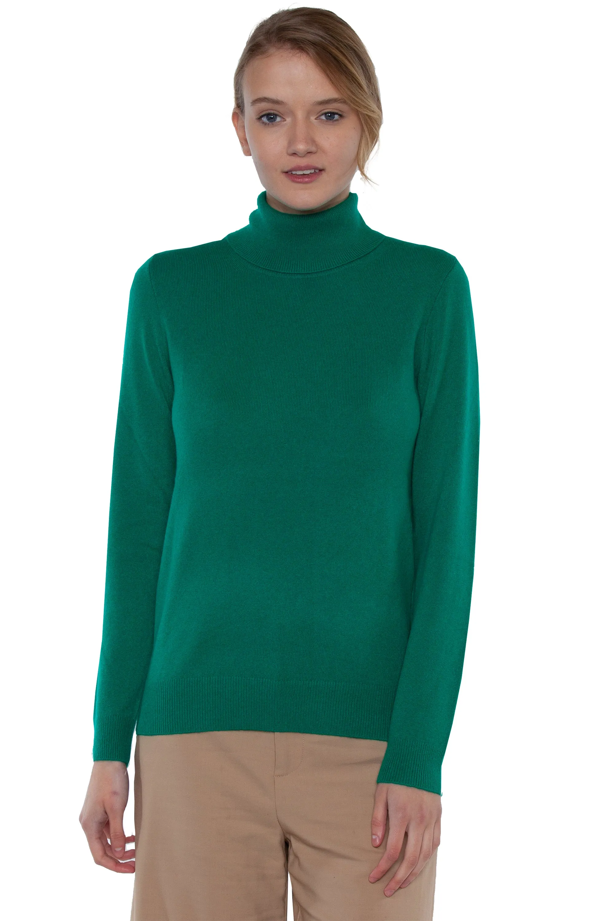 JENNIE LIU Women's 100% Pure Cashmere Long Sleeve Pullover Turtleneck Sweater