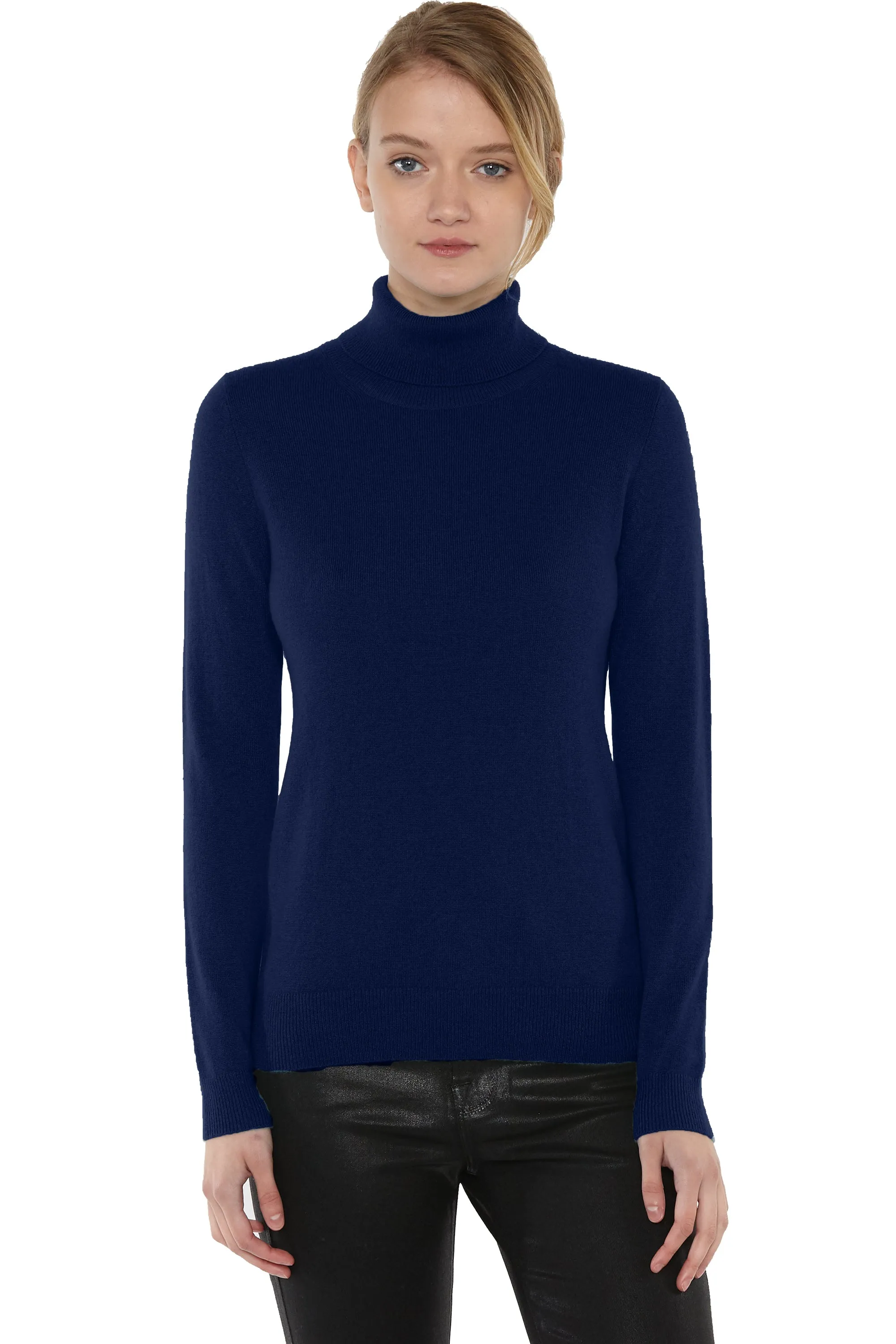 JENNIE LIU Women's 100% Pure Cashmere Long Sleeve Pullover Turtleneck Sweater