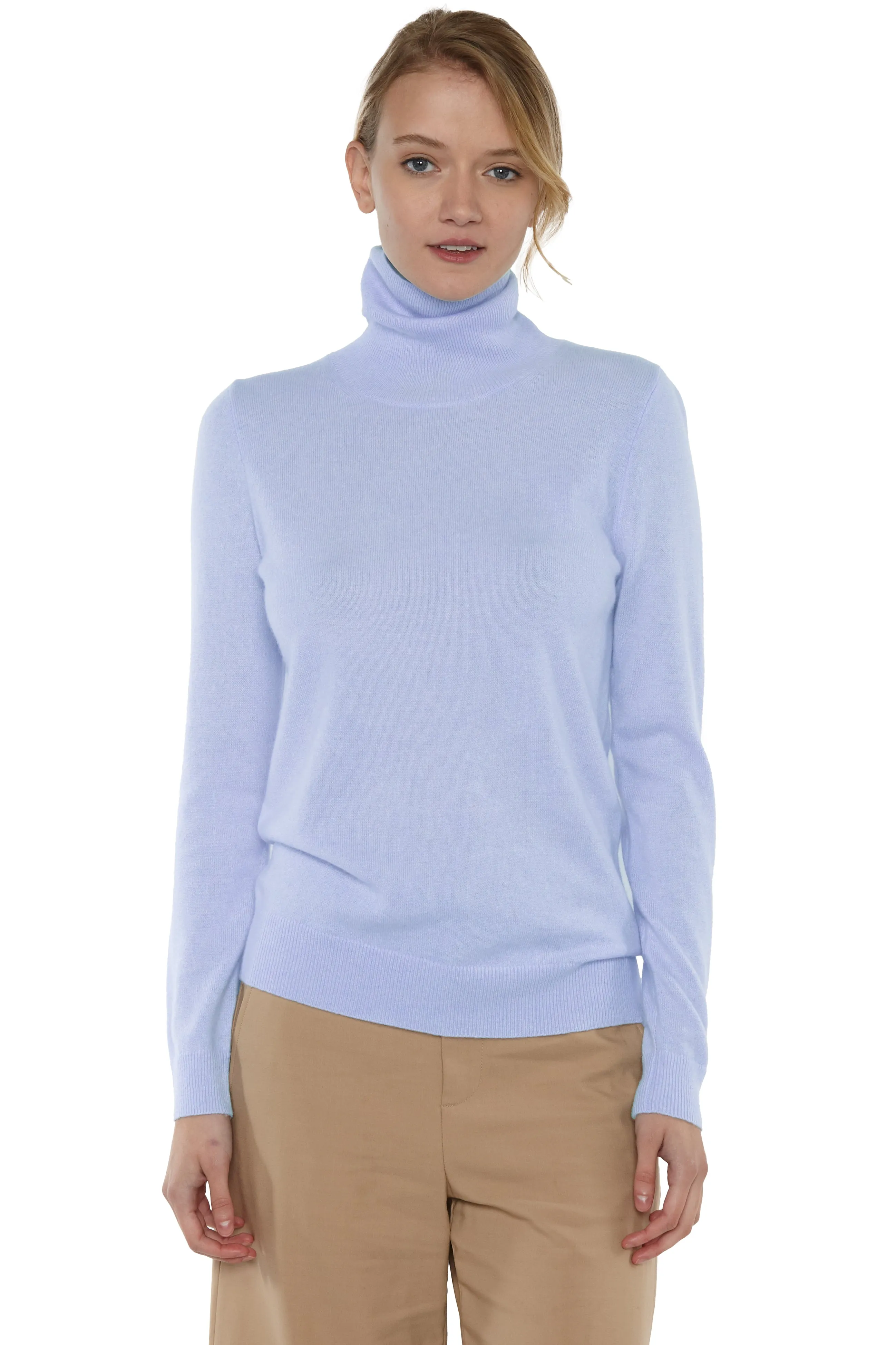 JENNIE LIU Women's 100% Pure Cashmere Long Sleeve Pullover Turtleneck Sweater