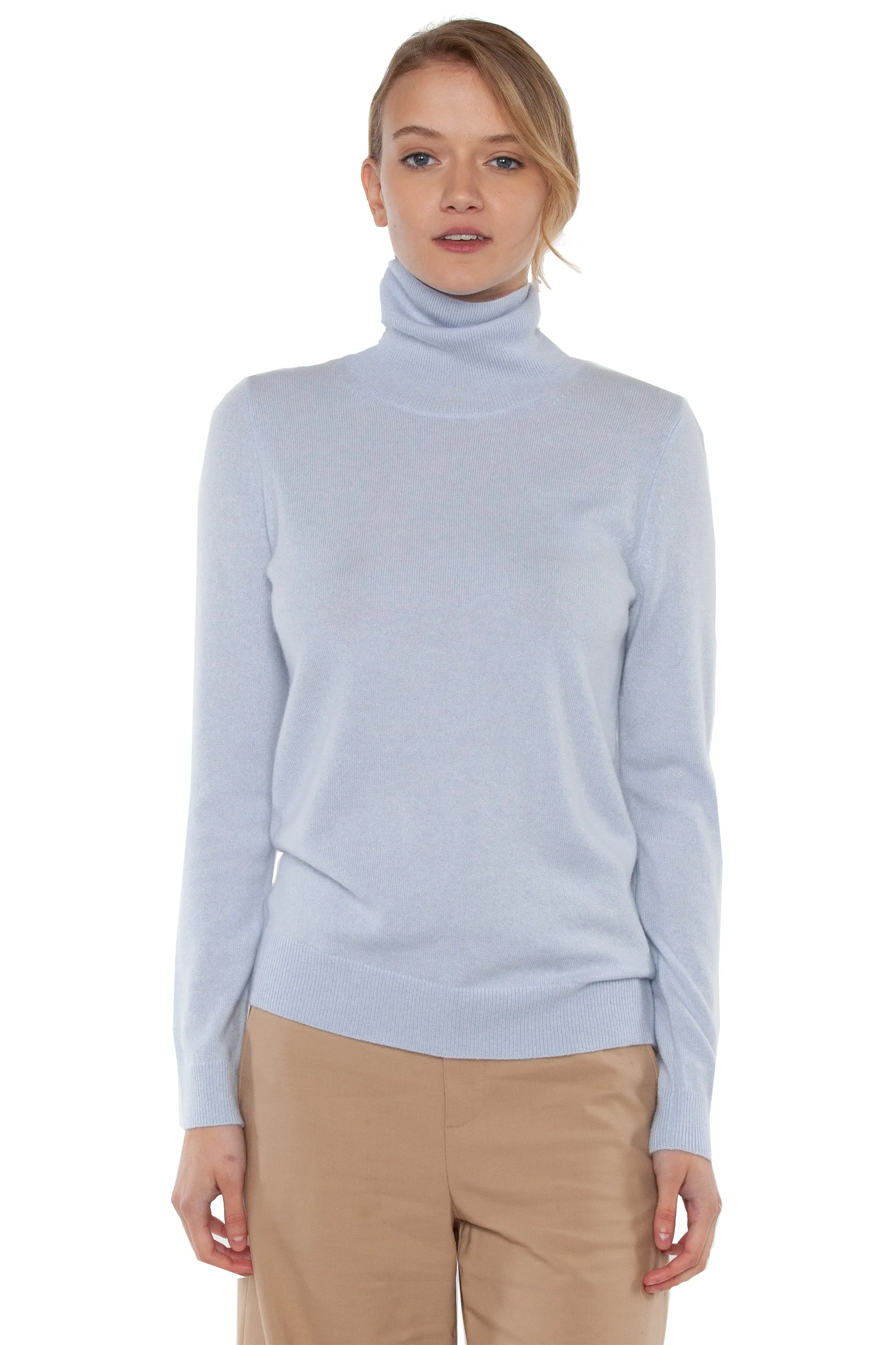 JENNIE LIU Women's 100% Pure Cashmere Long Sleeve Pullover Turtleneck Sweater