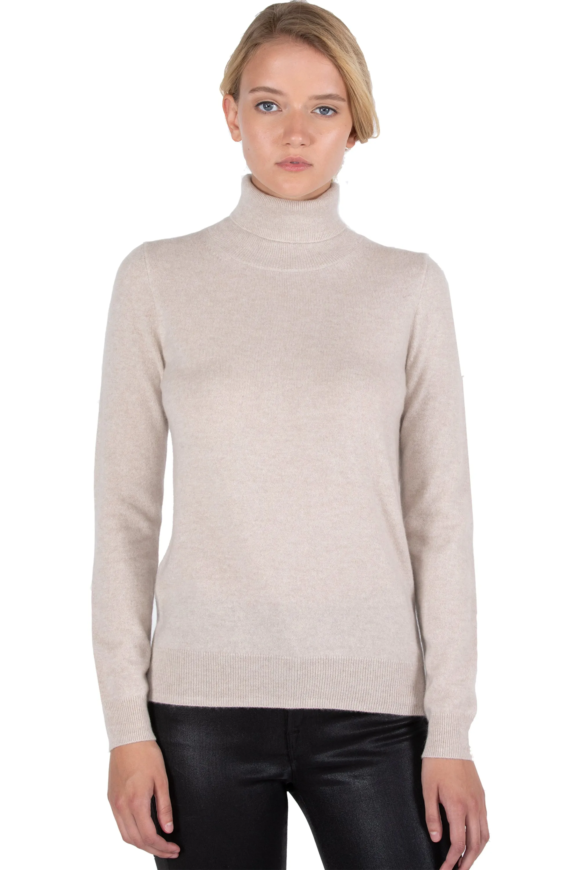 JENNIE LIU Women's 100% Pure Cashmere Long Sleeve Pullover Turtleneck Sweater