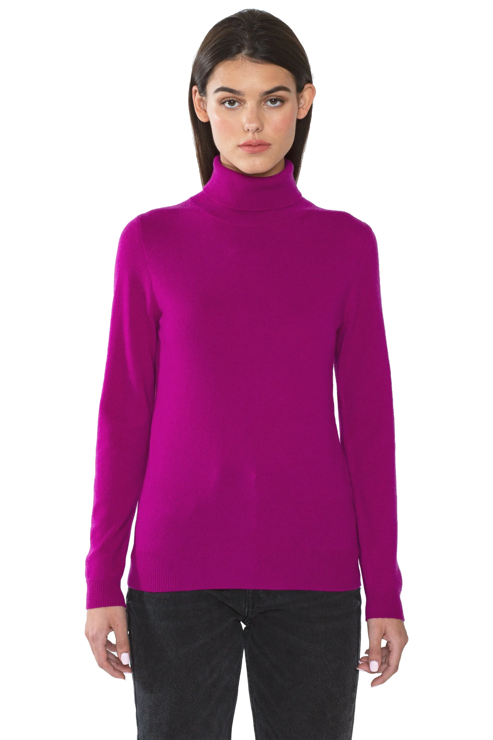 JENNIE LIU Women's 100% Pure Cashmere Long Sleeve Pullover Turtleneck Sweater