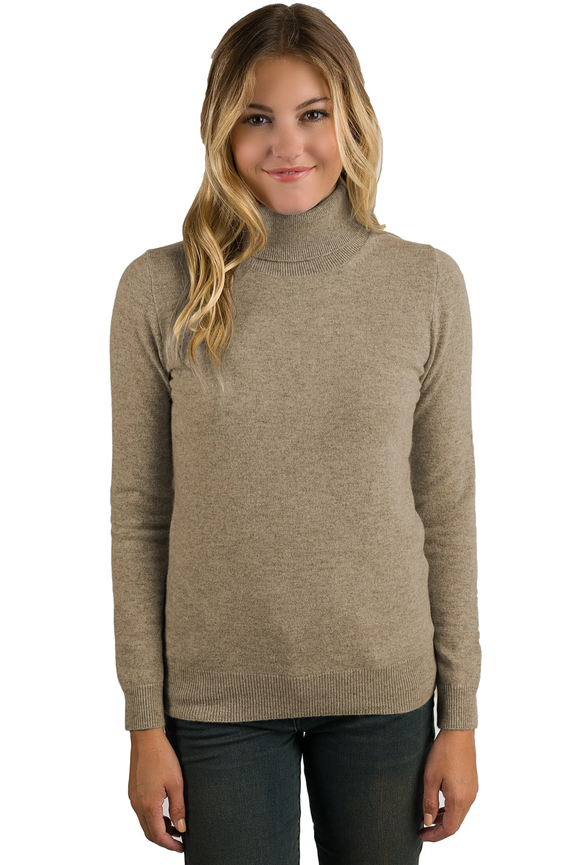 JENNIE LIU Women's 100% Pure Cashmere Long Sleeve Pullover Turtleneck Sweater