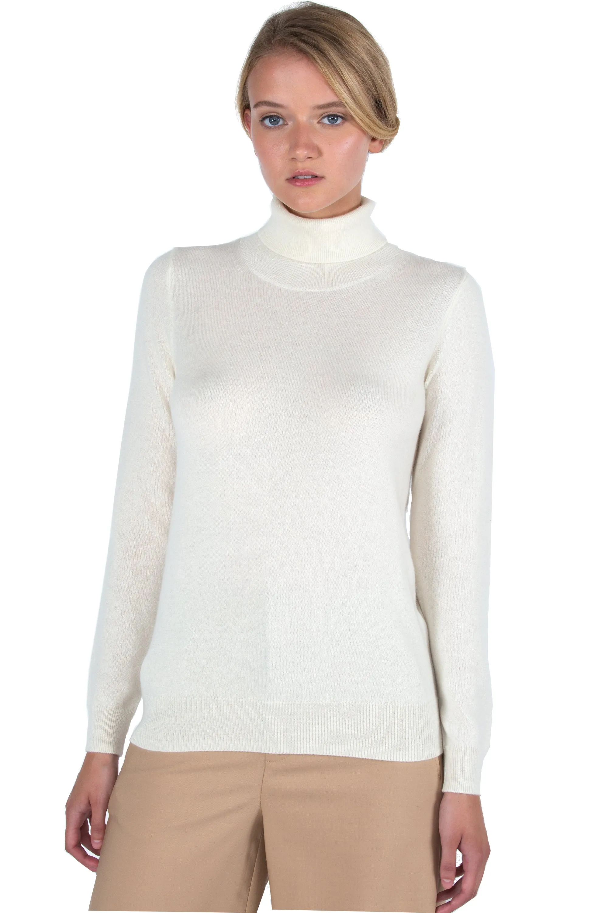 JENNIE LIU Women's 100% Pure Cashmere Long Sleeve Pullover Turtleneck Sweater