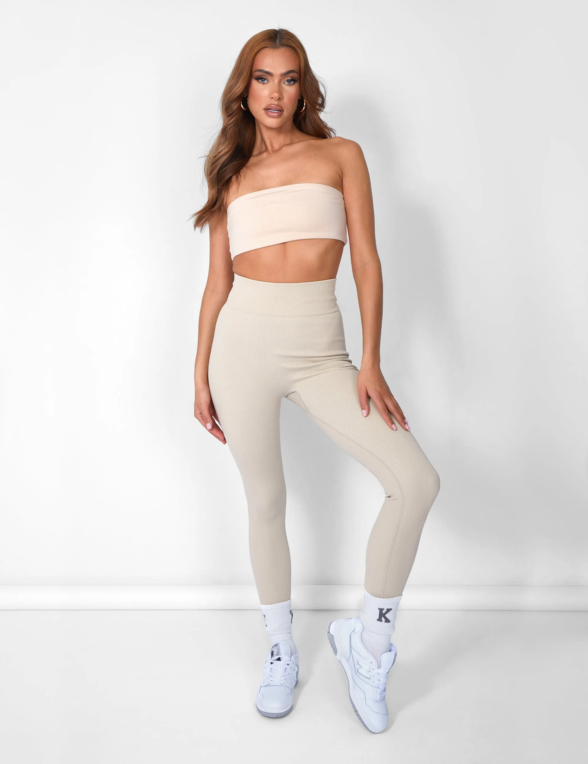 Kaiia Premium Rib Seamless Leggings Stone