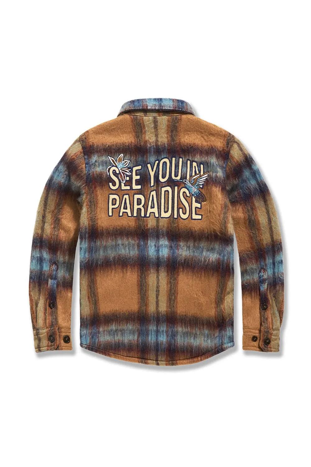 Kids See You In Paradise Flannel Shacket (Wheat)