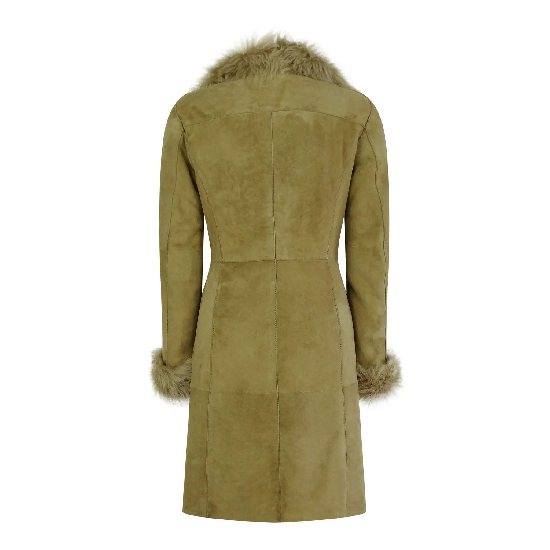 Ladies Real Sheepskin Jacket Suede Button Tailored Fit 3/4 Long Trench Coat Italian