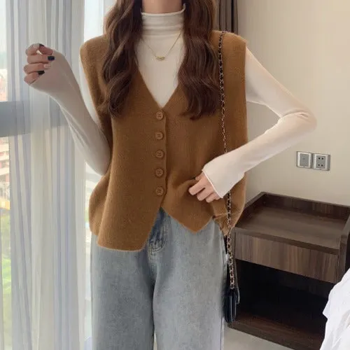 Lanfubeisi dress to impress outfits Women's Korean-Style Knitted Vest Spring and Autumn Sweater Overwear Vest Sleeveless Vest