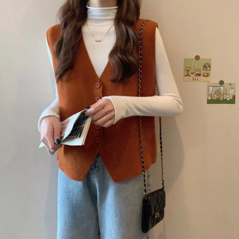 Lanfubeisi dress to impress outfits Women's Korean-Style Knitted Vest Spring and Autumn Sweater Overwear Vest Sleeveless Vest