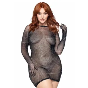 Leg Avenue Black Rhinestone Gloved Mini Dress Uk 14 to 18