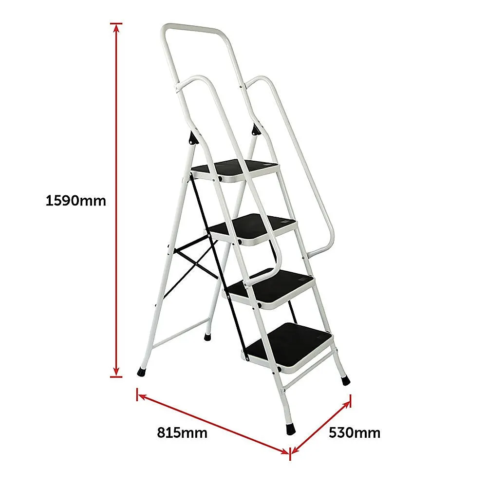 Lightweight Foldable Non-Slip 4 Step Ladder with Handrails