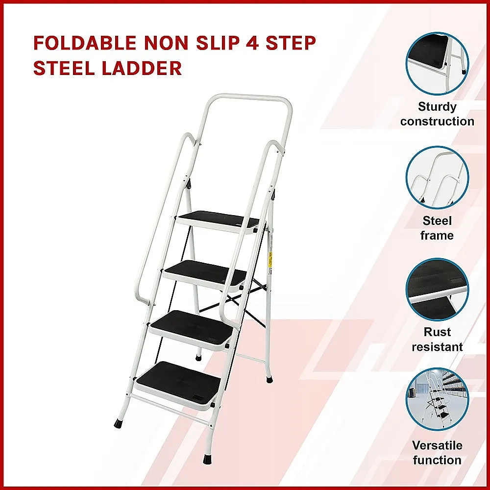 Lightweight Foldable Non-Slip 4 Step Ladder with Handrails