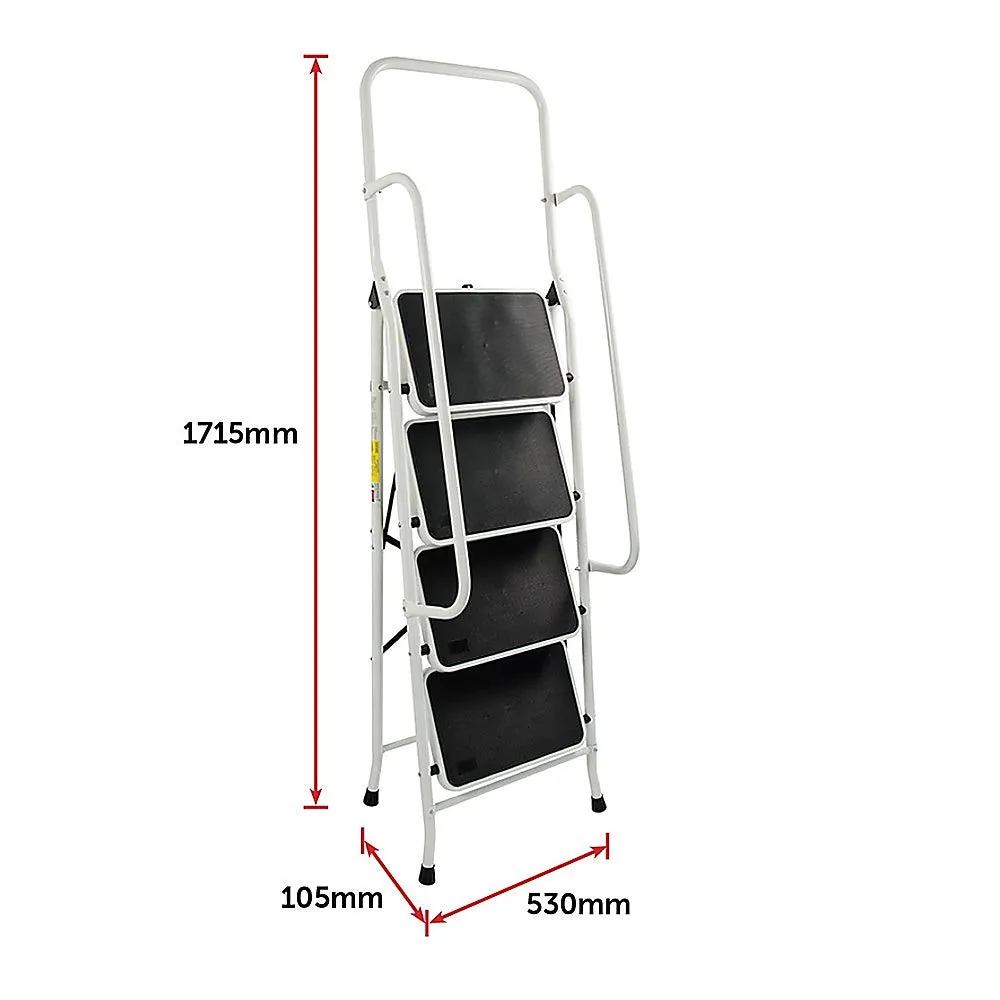 Lightweight Foldable Non-Slip 4 Step Ladder with Handrails