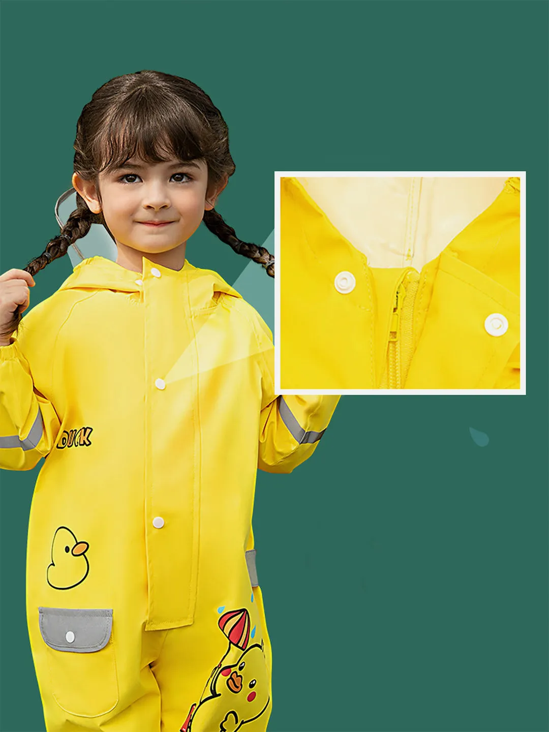 Little Surprise Box Yellow Duckling theme full Jumpsuit Style Raincoat for Toddlers and Kids