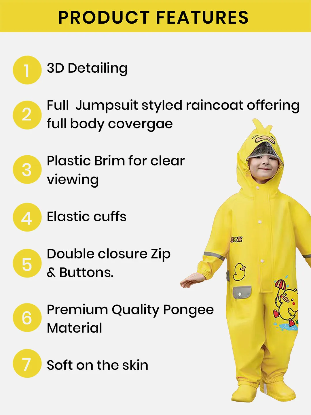 Little Surprise Box Yellow Duckling theme full Jumpsuit Style Raincoat for Toddlers and Kids