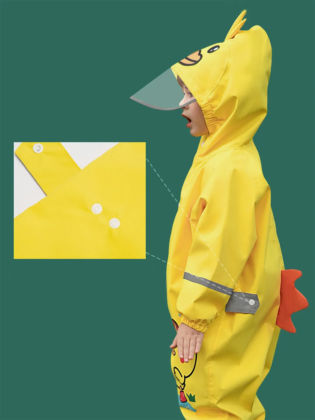 Little Surprise Box Yellow Duckling theme full Jumpsuit Style Raincoat for Toddlers and Kids