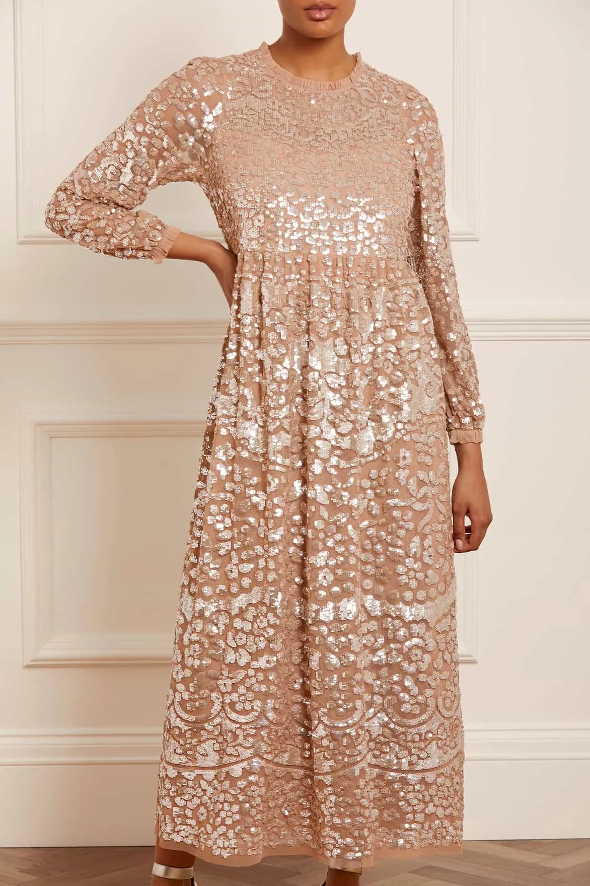 Lucille Gloss Long Sleeve Ankle Gown