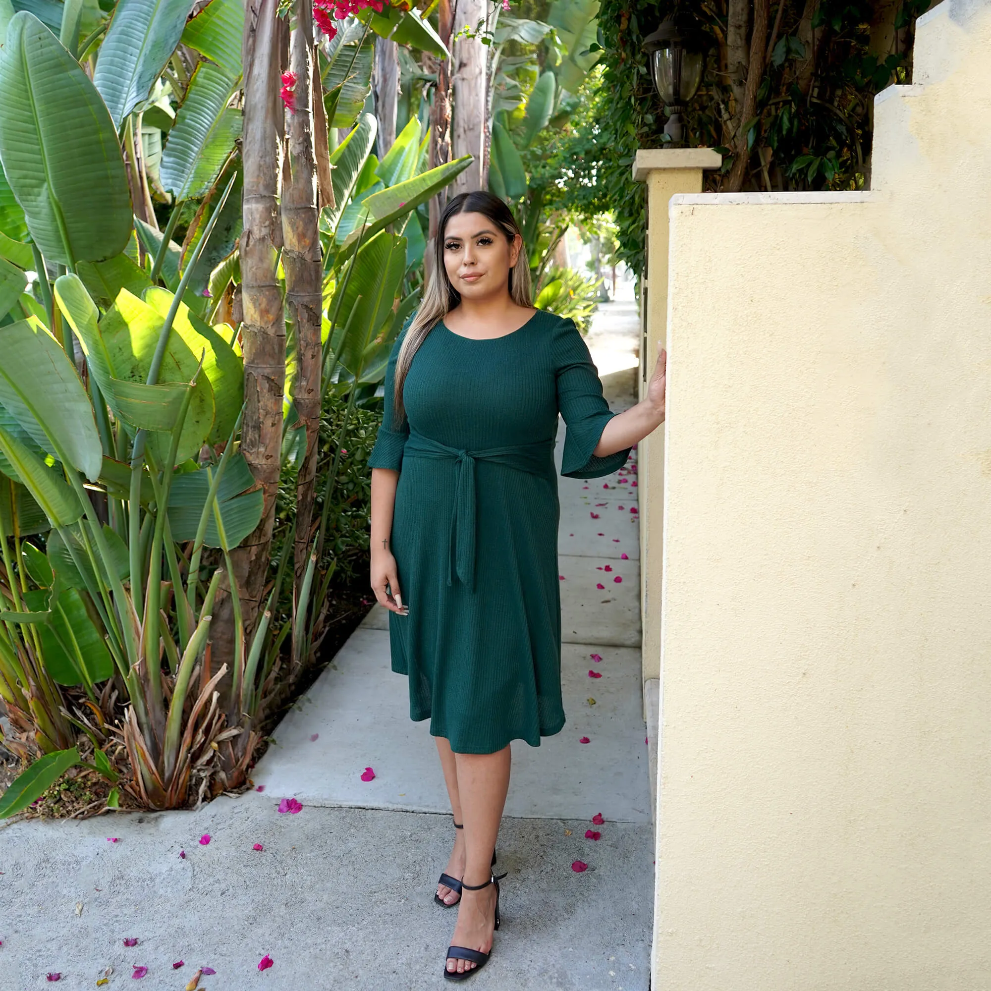 Mable Hunter Green A-Line Sweater Dress