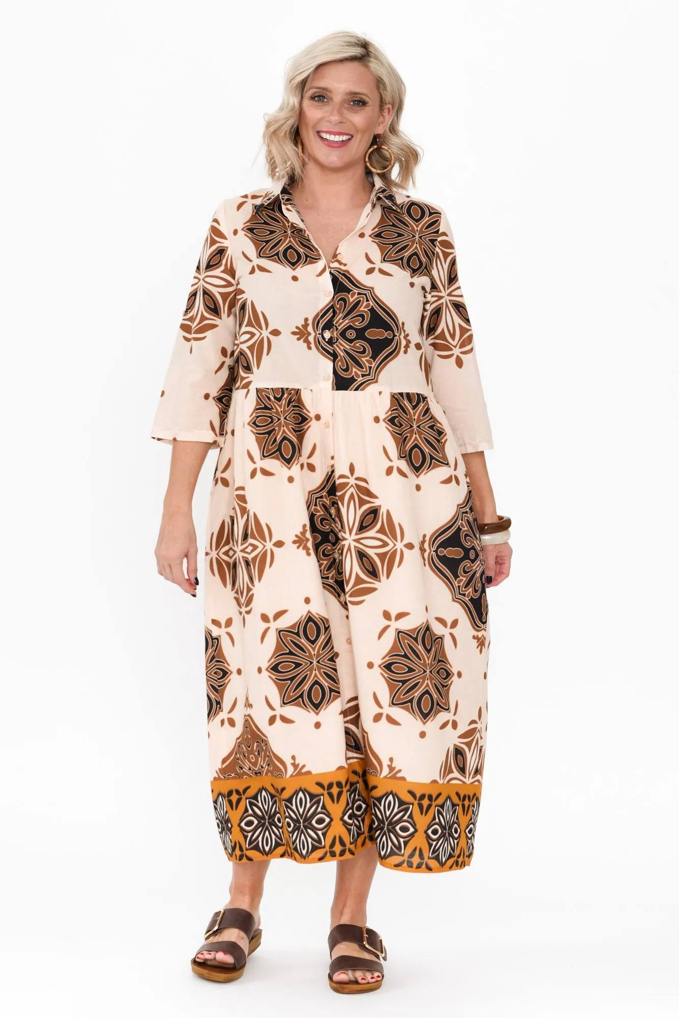 Madelina Brown Mosaic Cotton Dress