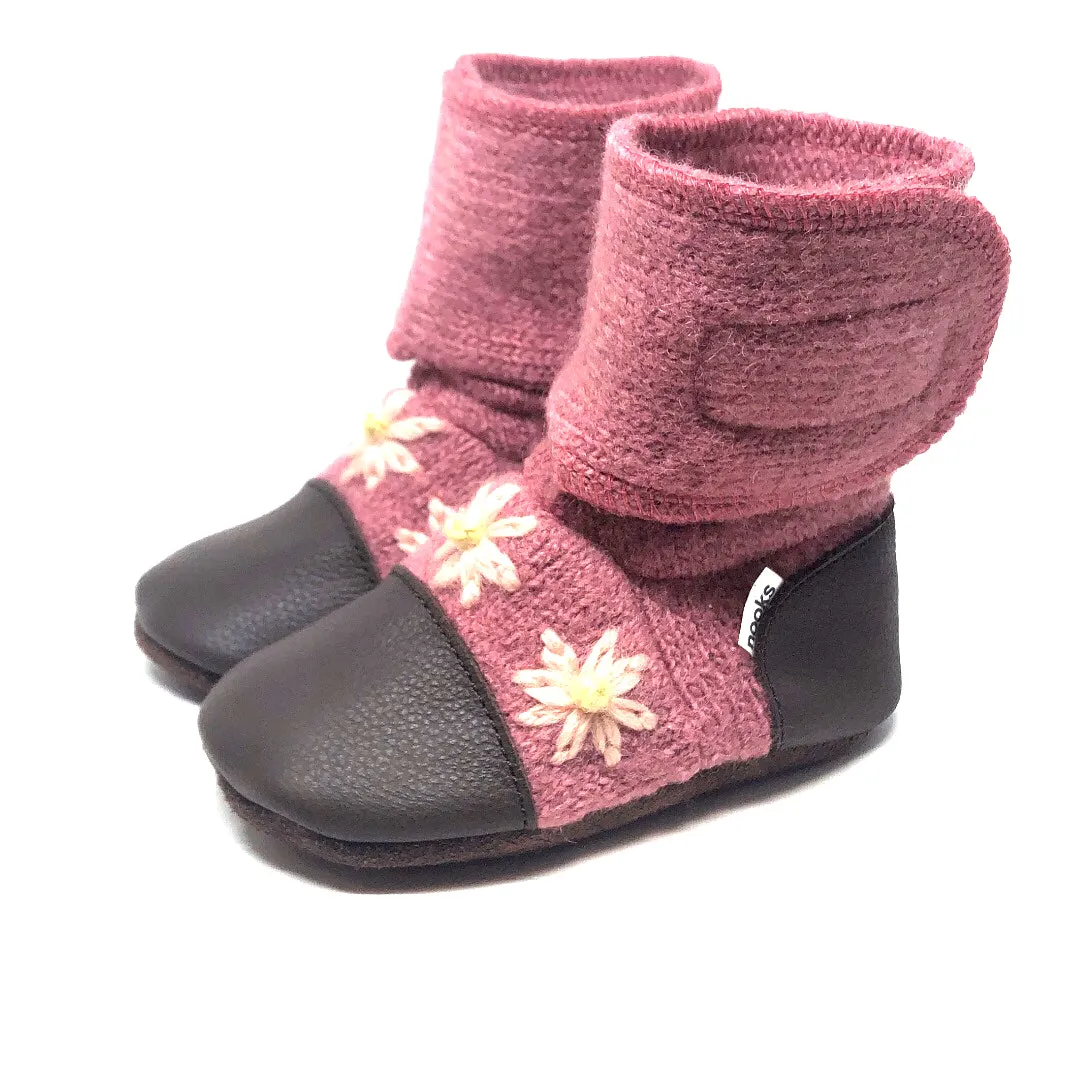 Magnolia Embroidered Felted Wool Booties