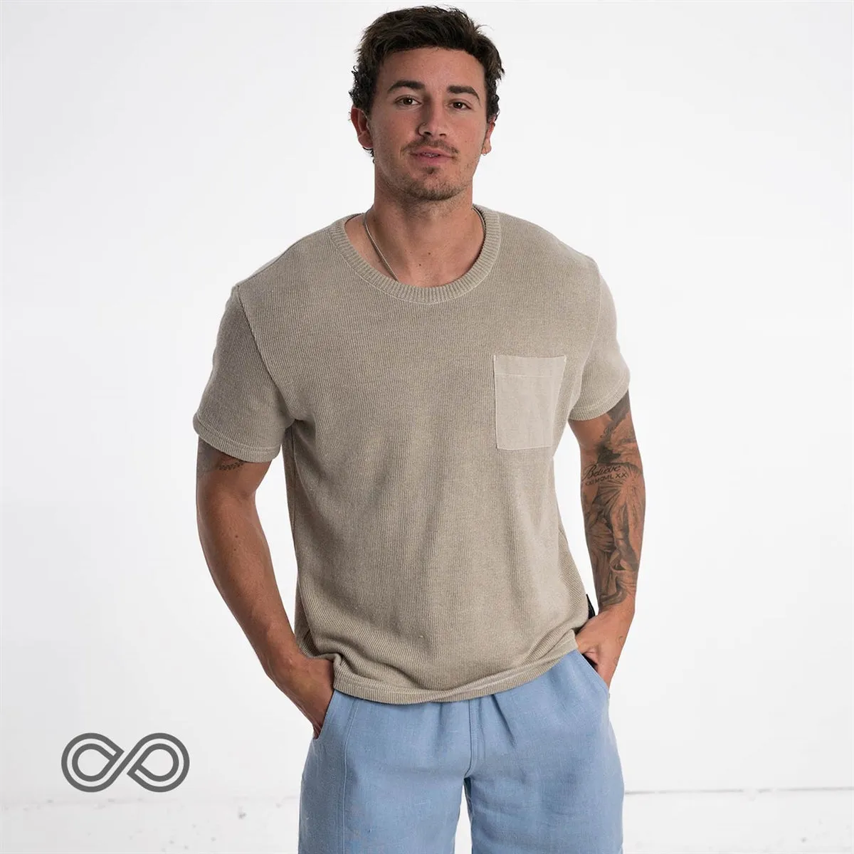 MANLEY BEACH 100% Organic Hemp Pocket T-Shirt (Thick Ribbed; Breathable)