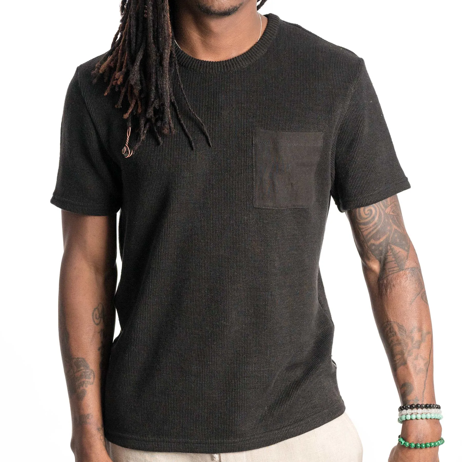 MANLEY BEACH 100% Organic Hemp Pocket T-Shirt (Thick Ribbed; Breathable)