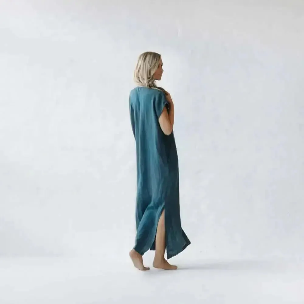 Maxi sleeveless shirt dress in teal by Seaside Tones