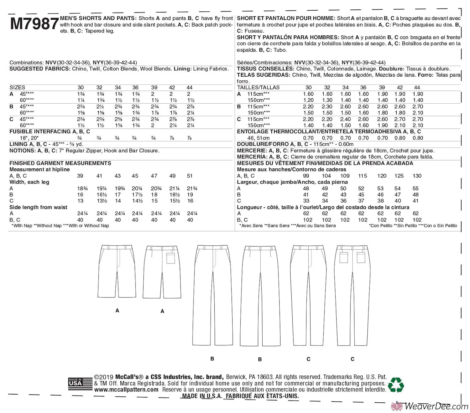 McCall's Pattern M7987 Men's Shorts & Trousers