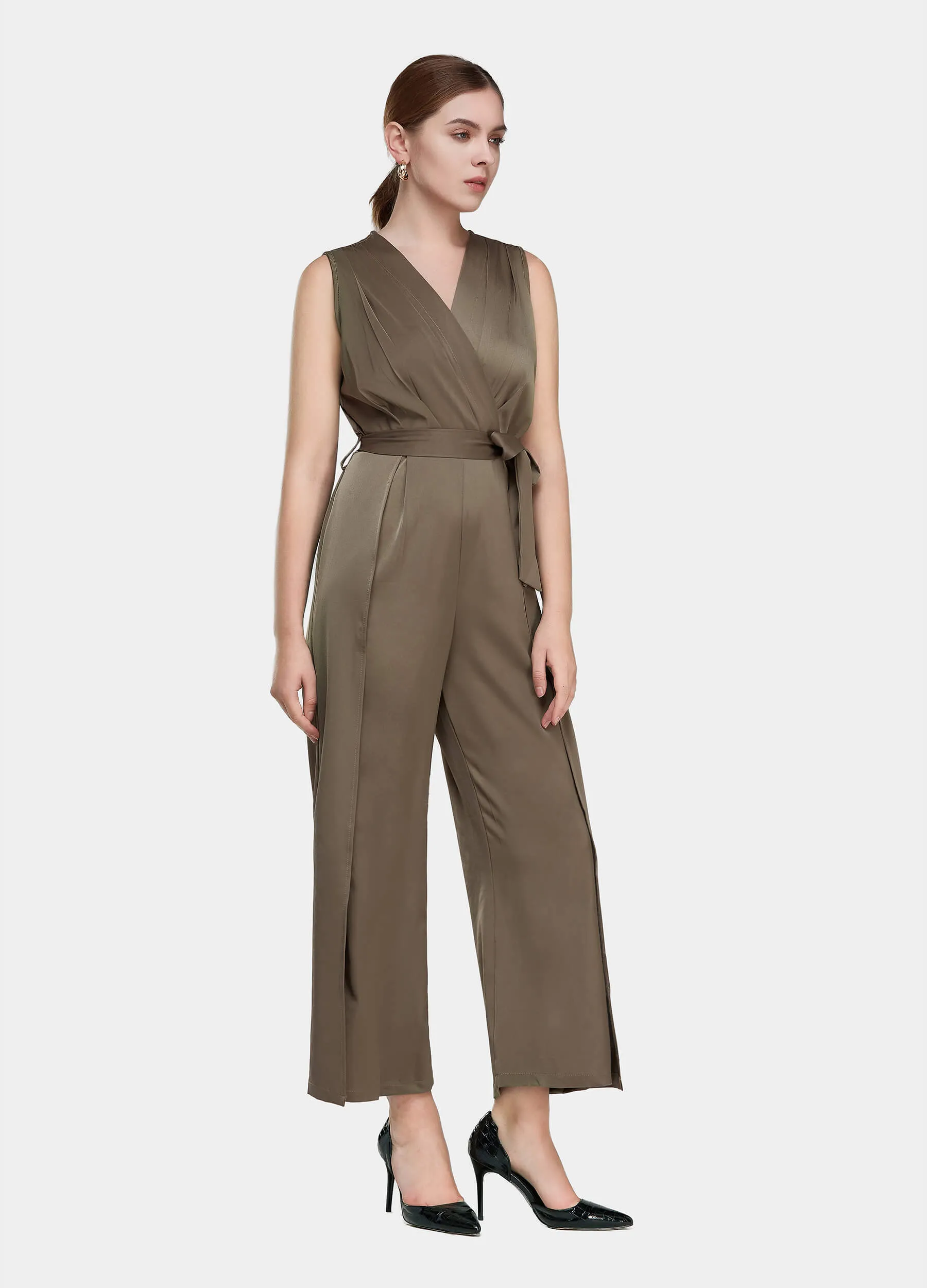 MECALA Wide Leg Jumpsuit Sleeveless Solid Color for women