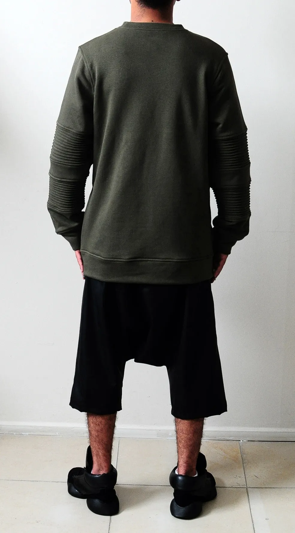 Men Crewneck Kangaroo Zipper Pocket Side Zipper Sweatshirt